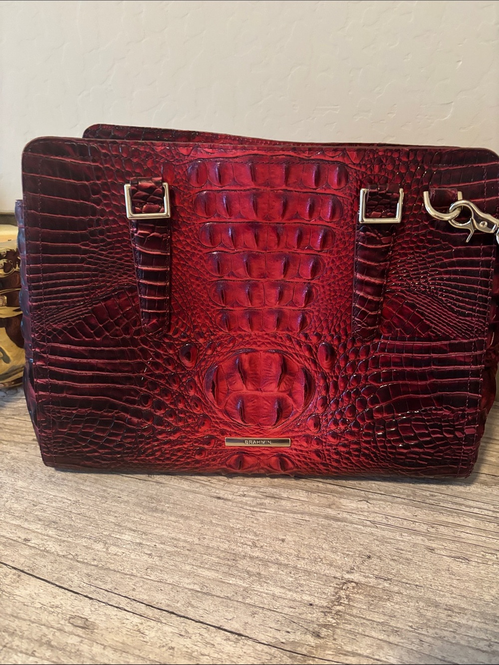Brahmin Deep Red Embossed Croc Tote